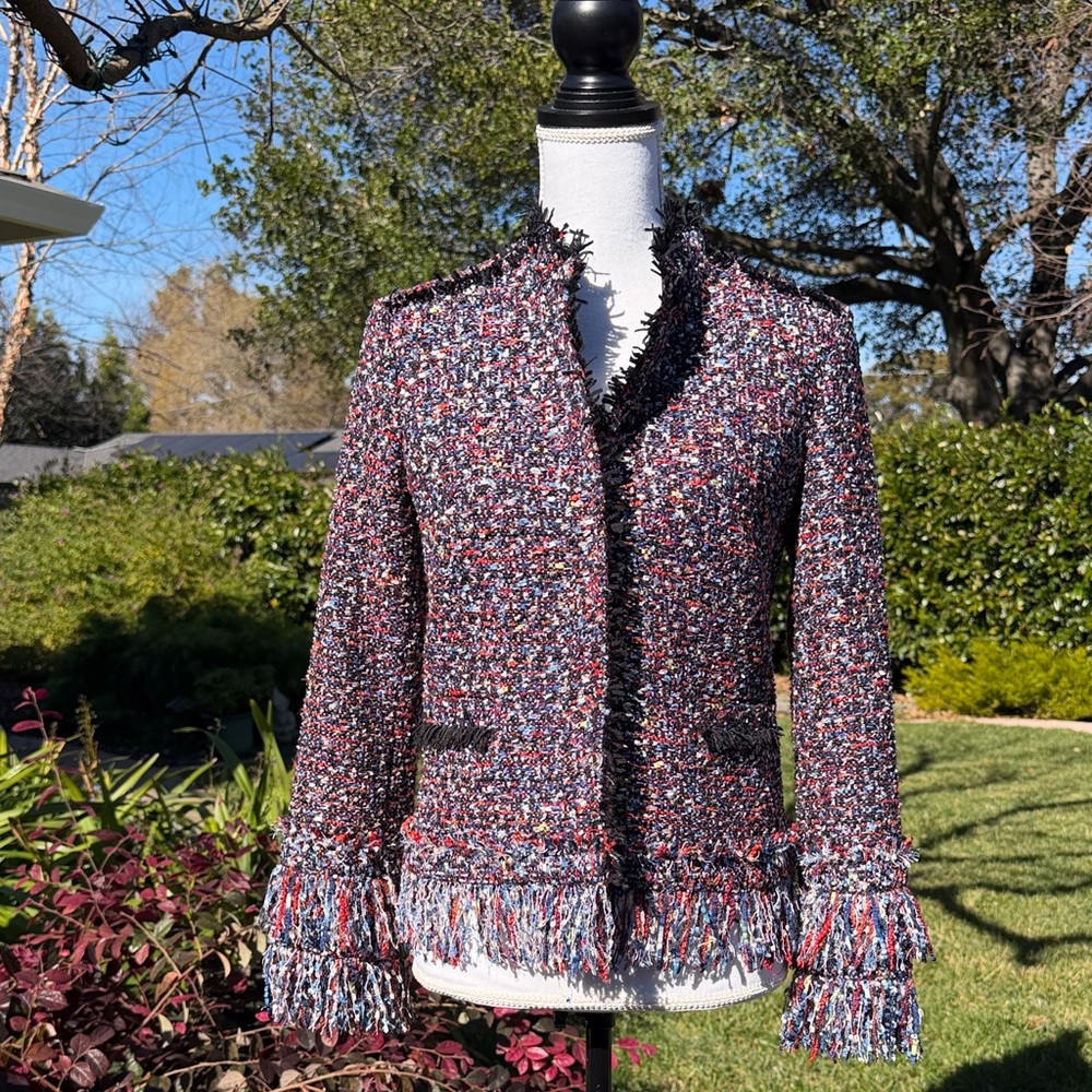 Cropped Fringe Tweed Blazer